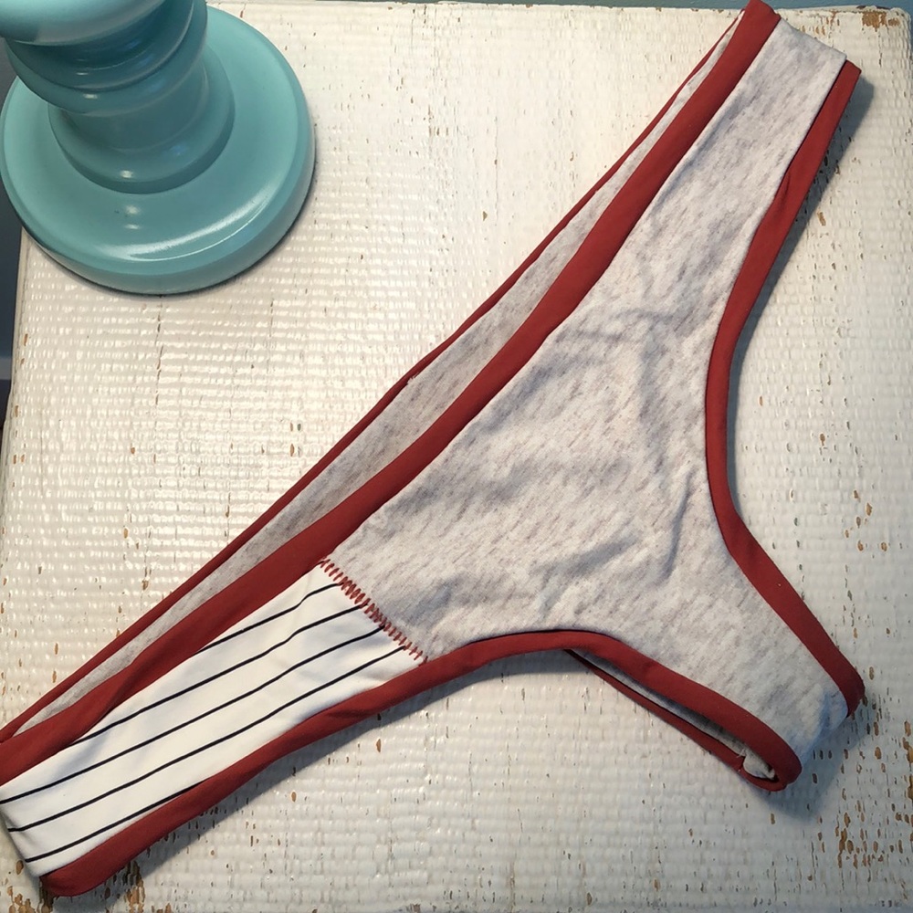 Boys + Arrows Heather Gray Bikini Bottom with Rust Trim